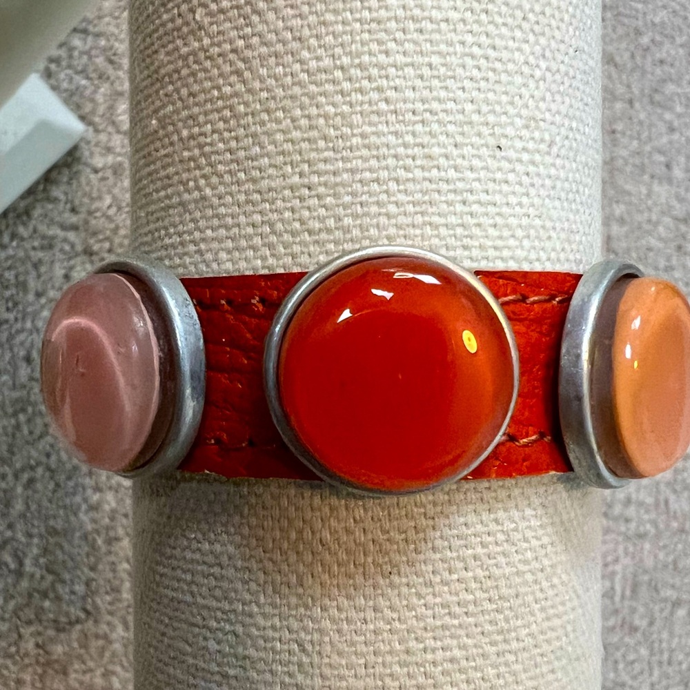 Handmade Leather and Glass Bracelet